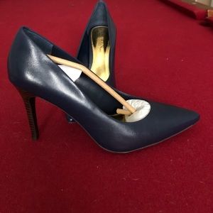 Navy Leather Heel Dress Pump Pointed Toe 8.5